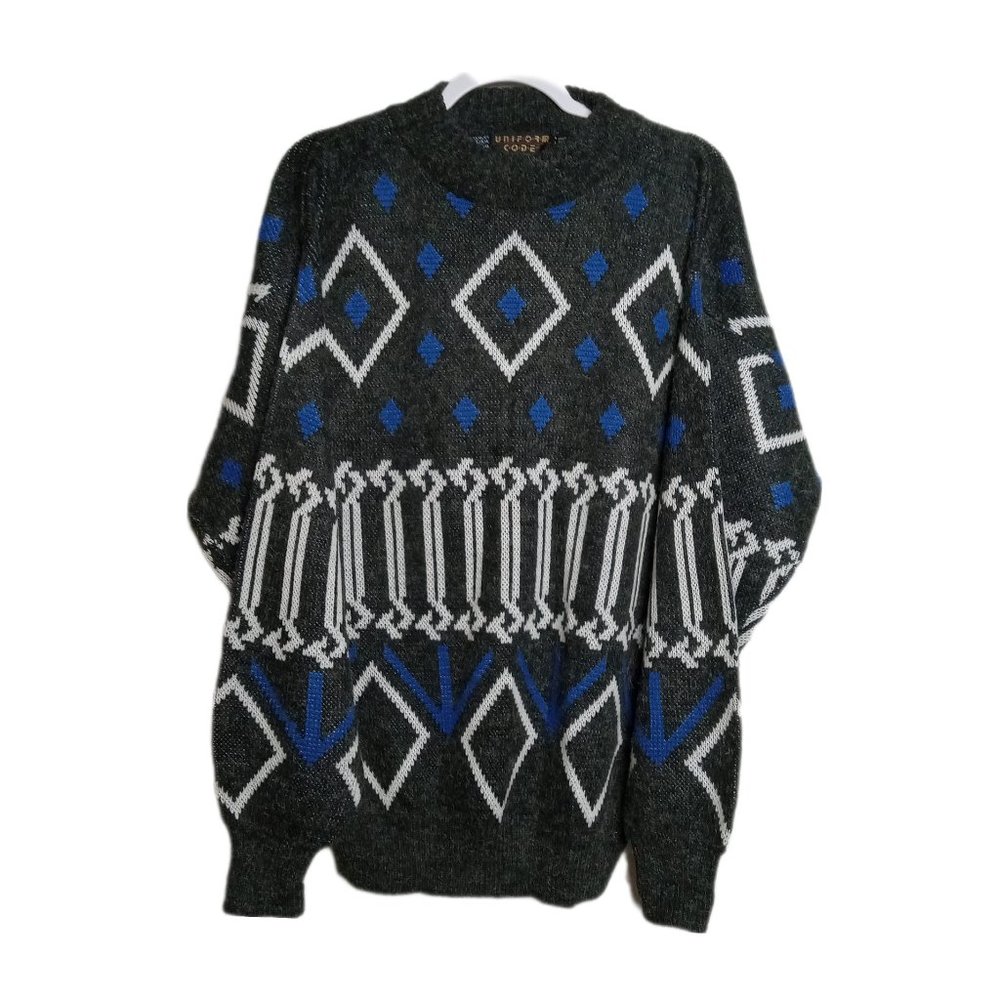 Vintage 80s 90s Uniform Code Sweater Geometric Men Size XL